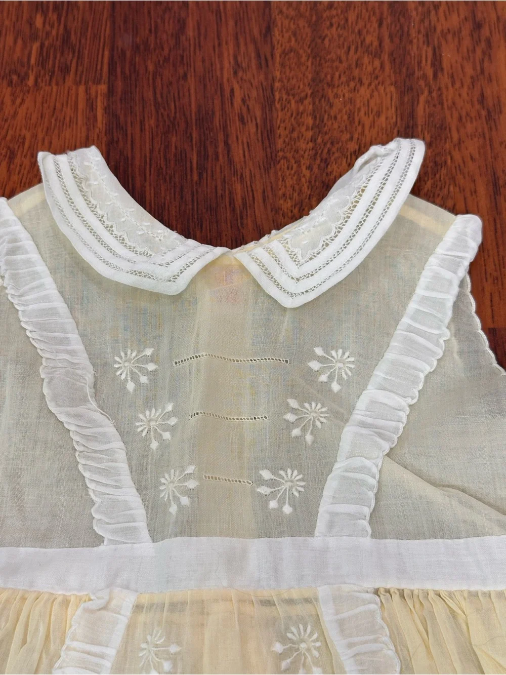 Vintage Handmade Embroidered White & Cream Baby Girl Dress Made in Philippines